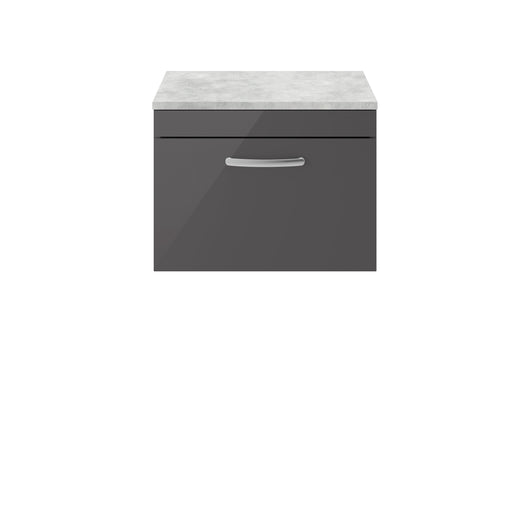  Nuie Athena 600mm Wall Hung Cabinet With Grey Worktop - Gloss Grey - ATH077LBG