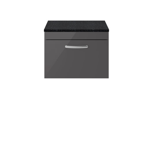  Nuie Athena 600mm Wall Hung Cabinet With Sparkling Black Worktop - Gloss Grey - ATH077LSB