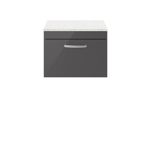  Nuie Athena 600mm Wall Hung Cabinet With Sparkling White Worktop - Gloss Grey - ATH077LSW