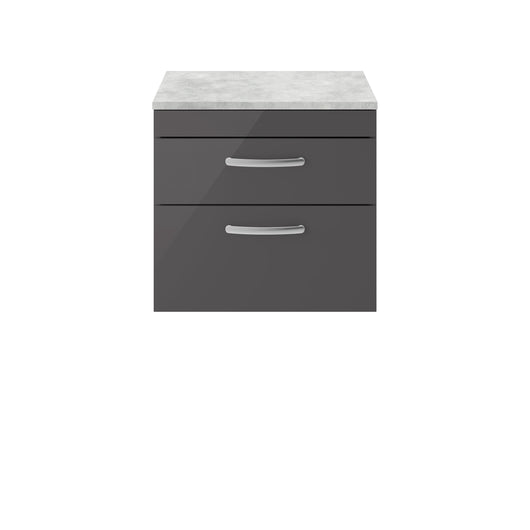  Nuie Athena 600mm Wall Hung Cabinet With Grey Worktop - Gloss Grey - ATH078LBG