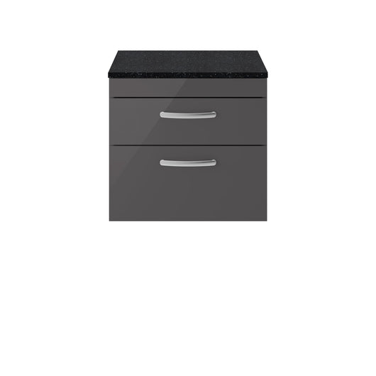  Nuie Athena 600mm Wall Hung Cabinet With Sparkling Black Worktop - Gloss Grey - ATH078LSB