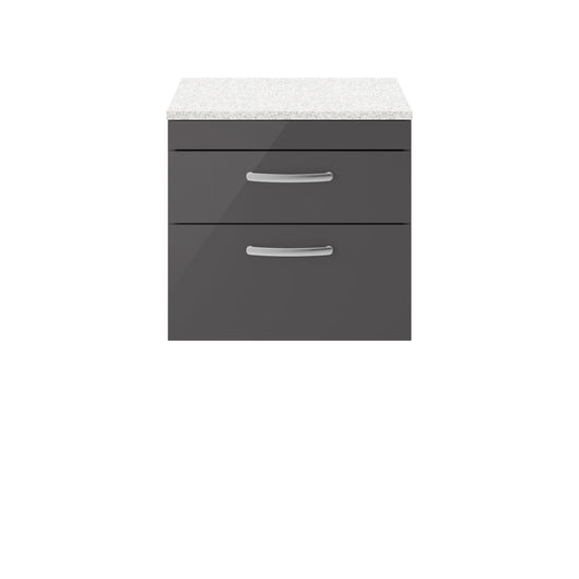  Nuie Athena 600mm Wall Hung Cabinet With Sparkling White Worktop - Gloss Grey - ATH078LSW