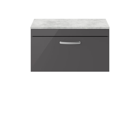  Nuie Athena 800mm Wall Hung Cabinet With Grey Worktop - Gloss Grey - ATH080LBG