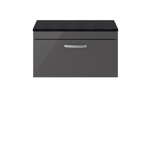  Nuie Athena 800mm Wall Hung Cabinet With Sparkling Black Worktop - Gloss Grey - ATH080LSB