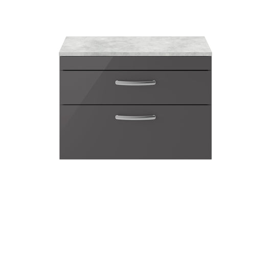  Nuie Athena 800mm Wall Hung Cabinet With Grey Worktop - Gloss Grey - ATH081LBG