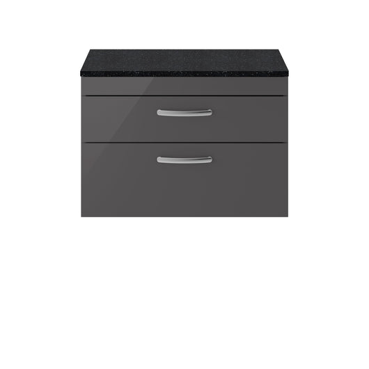  Nuie Athena 800mm Wall Hung Cabinet With Sparkling Black Worktop - Gloss Grey - ATH081LSB