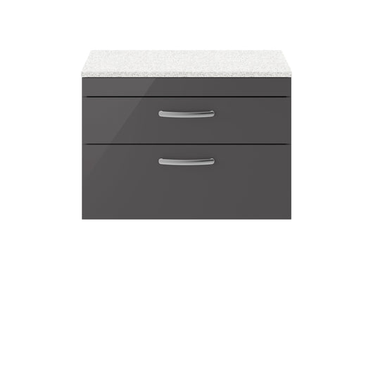  Nuie Athena 800mm Wall Hung Cabinet With Sparkling White Worktop - Gloss Grey - ATH081LSW
