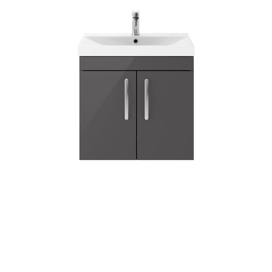  Nuie Athena 600mm Wall Hung Cabinet With Basin 3 - Gloss Grey - ATH094D