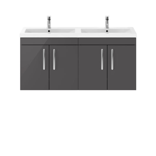  Nuie Athena 1200mm Wall Hung Cabinet With Double Ceramic Basin - Gloss Grey - ATH094F