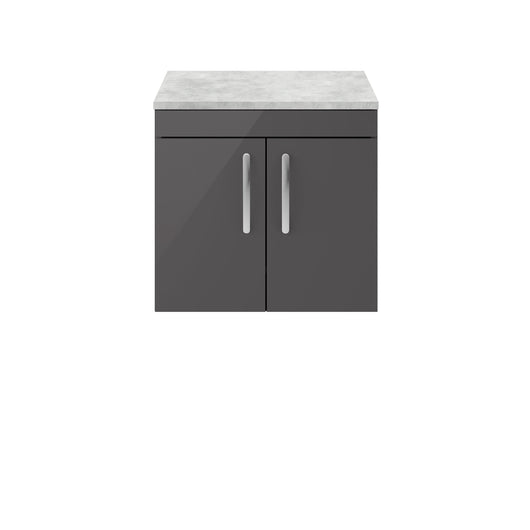  Nuie Athena 600mm Wall Hung Cabinet With Grey Worktop - Gloss Grey - ATH094LBG