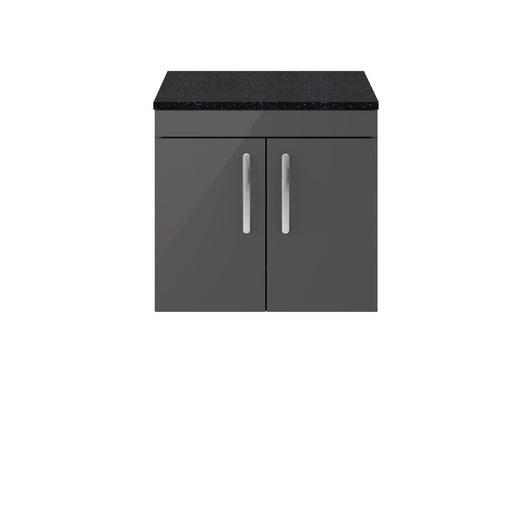  Nuie Athena 600mm Wall Hung Cabinet With Sparkling Black Worktop - Gloss Grey - ATH094LSB