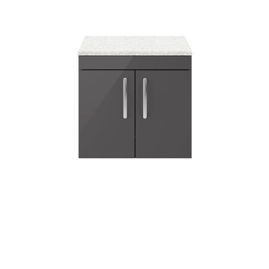  Nuie Athena 600mm Wall Hung Cabinet With Sparkling White Worktop - Gloss Grey - ATH094LSW