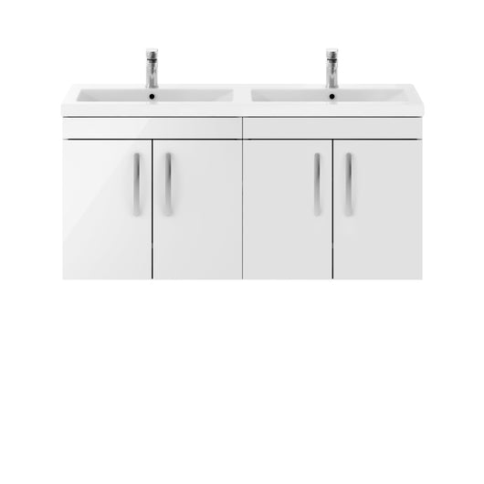  Nuie Athena 1200mm Wall Hung Cabinet With Double Ceramic Basin - Gloss White - ATH095F