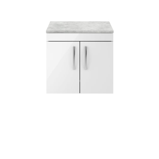  Nuie Athena 600mm Wall Hung Cabinet With Grey Worktop - Gloss White