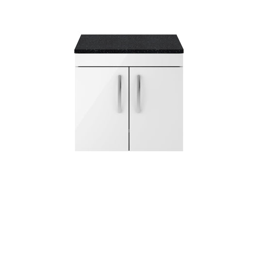  Nuie Athena 600mm Wall Hung Cabinet With Sparkling Black Worktop - Gloss White