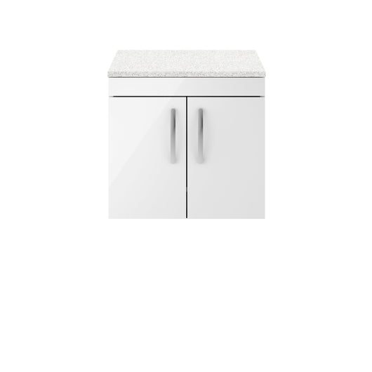  Nuie Athena 600mm Wall Hung Cabinet With Sparkling White Worktop - Gloss White
