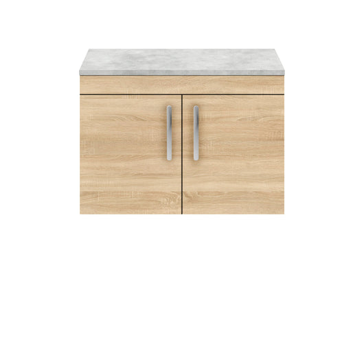  Nuie Athena 800mm Wall Hung Cabinet With Grey Worktop - Natural Oak