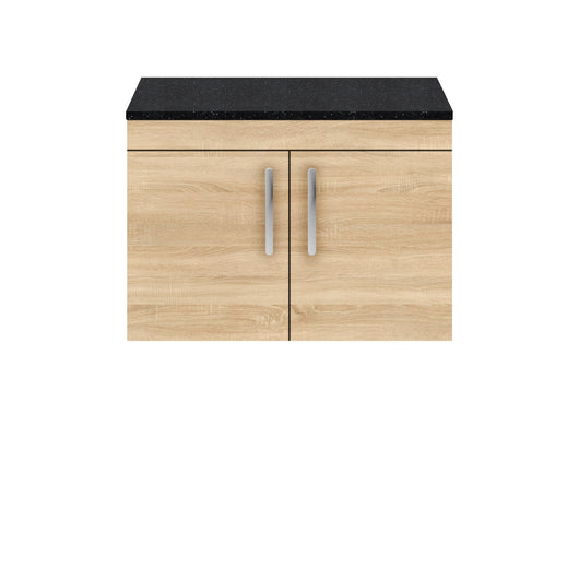  Nuie Athena 800mm Wall Hung Cabinet With Sparkling Black Worktop - Natural Oak
