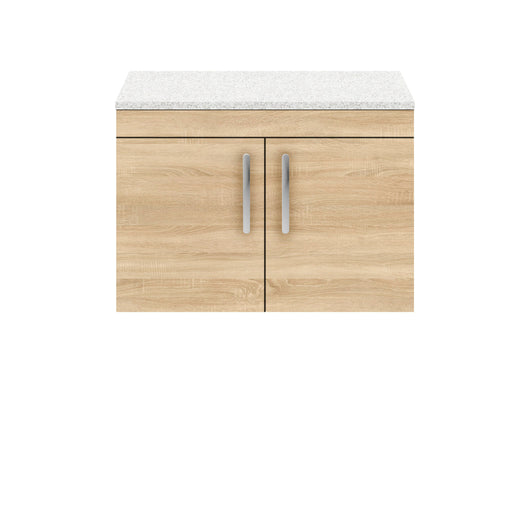  Nuie Athena 800mm Wall Hung Cabinet With Sparkling White Worktop - Natural Oak