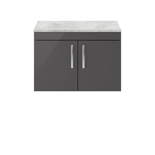  Nuie Athena 800mm Wall Hung Cabinet With Grey Worktop - Gloss Grey - ATH101LBG