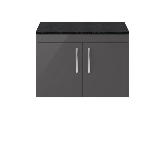  Nuie Athena 800mm Wall Hung Cabinet With Sparkling Black Worktop - Gloss Grey - ATH101LSB