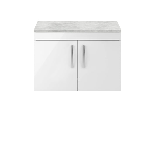  Nuie Athena 800mm Wall Hung Cabinet With Grey Worktop - Gloss White