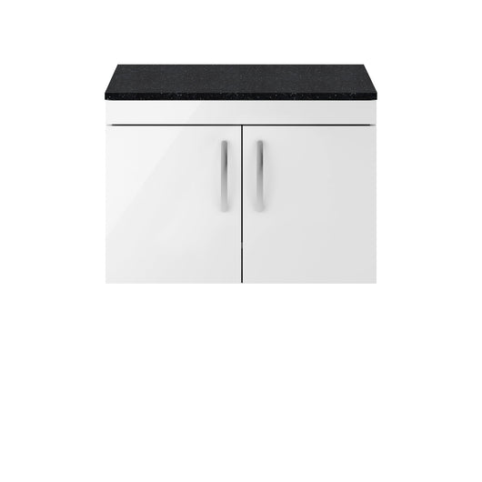  Nuie Athena 800mm Wall Hung Cabinet With Sparkling Black Worktop - Gloss White