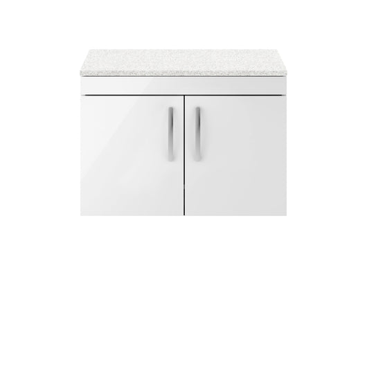 Nuie Athena 800mm Wall Hung Cabinet With Sparkling White Worktop - Gloss White
