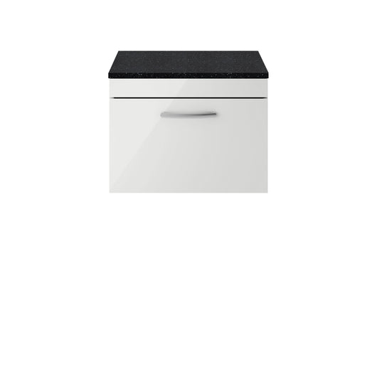 Nuie Athena 600mm Wall Hung Cabinet With Sparkling Black Worktop - Gloss Grey Mist - ATH109LSB