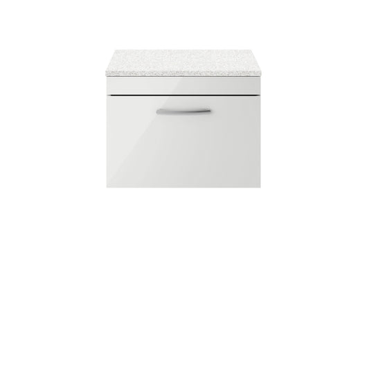 Nuie Athena 600mm Wall Hung Cabinet With Sparkling White Worktop - Gloss Grey Mist - ATH109LSW