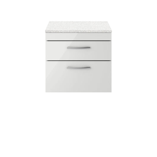  Nuie Athena 600mm Wall Hung Cabinet With Sparkling White Worktop - Gloss Grey Mist - ATH110LSW