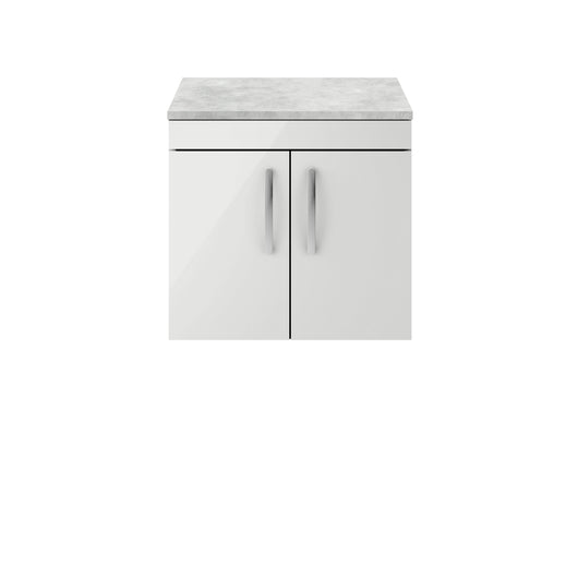  Nuie Athena 600mm Wall Hung Cabinet With Grey Worktop - Gloss Grey Mist - ATH111LBG