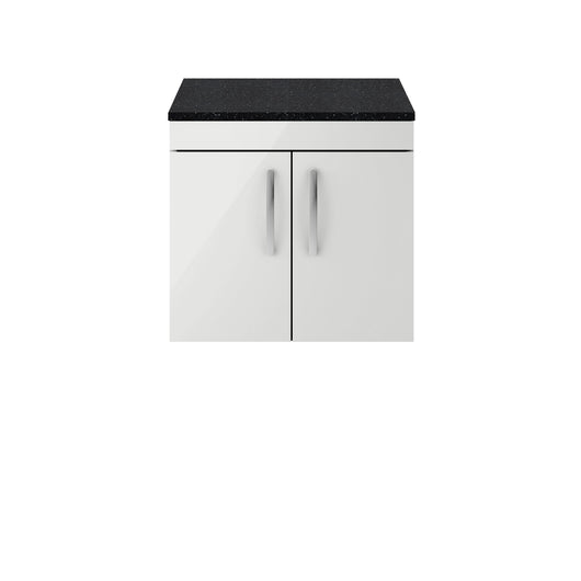  Nuie Athena 600mm Wall Hung Cabinet With Sparkling Black Worktop - Gloss Grey Mist - ATH111LSB