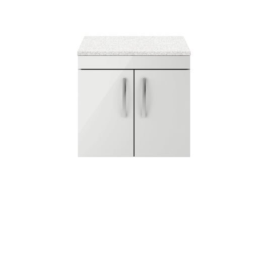  Nuie Athena 600mm Wall Hung Cabinet With Sparkling White Worktop - Gloss Grey Mist - ATH111LSW