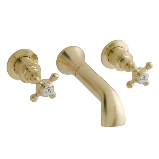  BC Designs Victrion Brushed Gold Crosshead 3-Hole Wall Bath Filler With Spout