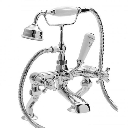  Bayswater Traditional Crosshead Dome Deck Mounted Bath Shower Mixer - White