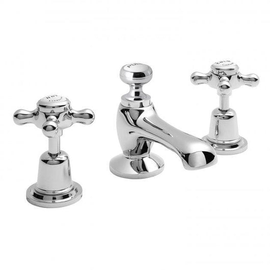  Bayswater Traditional Crosshead Dome 3TH Basin Mixer Tap with Waste - White