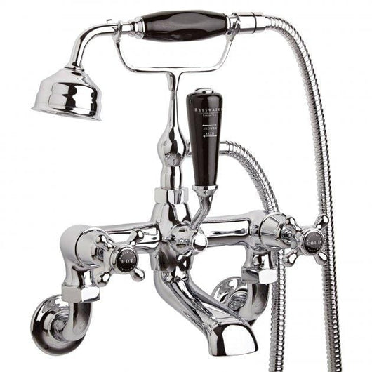  Bayswater Traditional Crosshead Dome Wall Mounted Bath Shower Mixer - Black