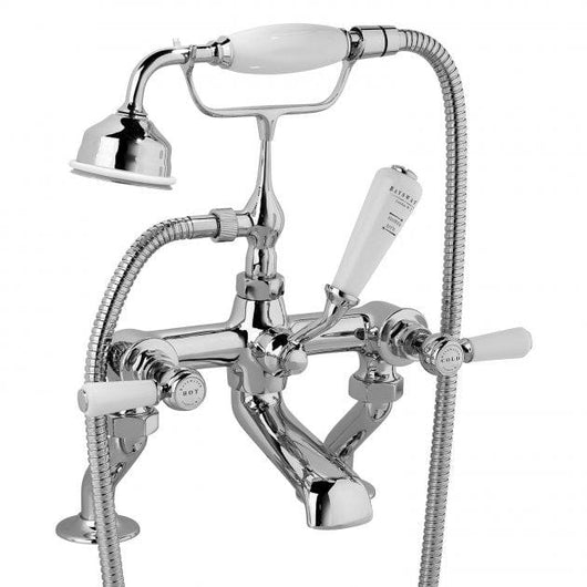  Bayswater Traditional Lever Dome Deck Mounted Bath Shower Mixer - White