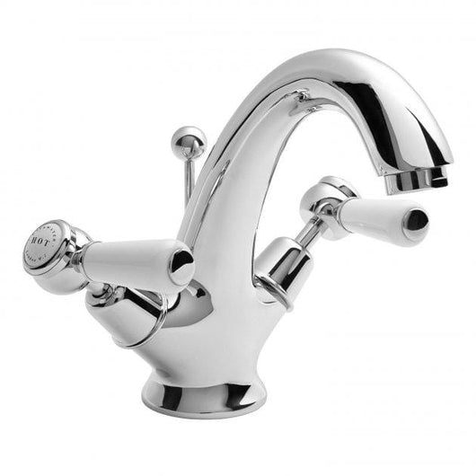  Bayswater Traditional Lever Dome Basin Mono Mixer Tap with Waste - White
