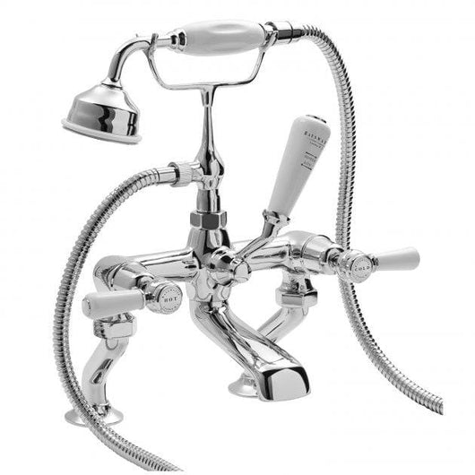  Bayswater Traditional Lever Hex Deck Mounted Bath Shower Mixer - White