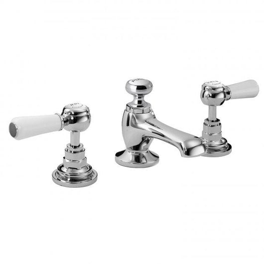  Bayswater Traditional Lever Hex 3TH Basin Mixer Tap with Waste - White