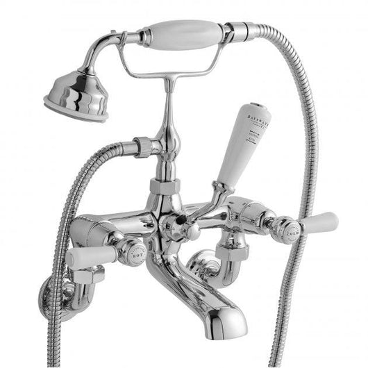  Bayswater Traditional Lever Hex Wall Mounted Bath Shower Mixer - White