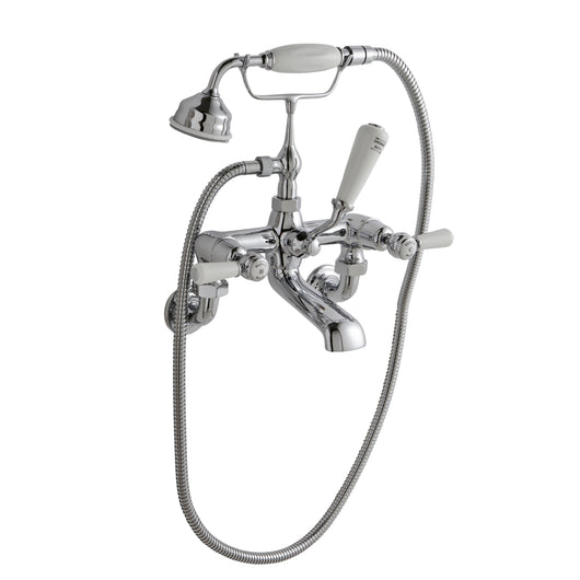  Hudson Reed White Topaz With Lever Wall Mounted Bath Shower Mixer - Chrome / White - BC304DLWM