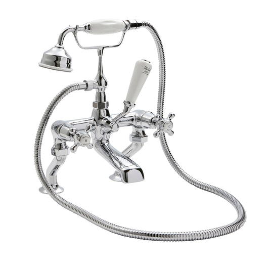  Hudson Reed White Topaz With Crosshead Deck Mounted Bath Shower Mixer - Chrome / White - BC304DX