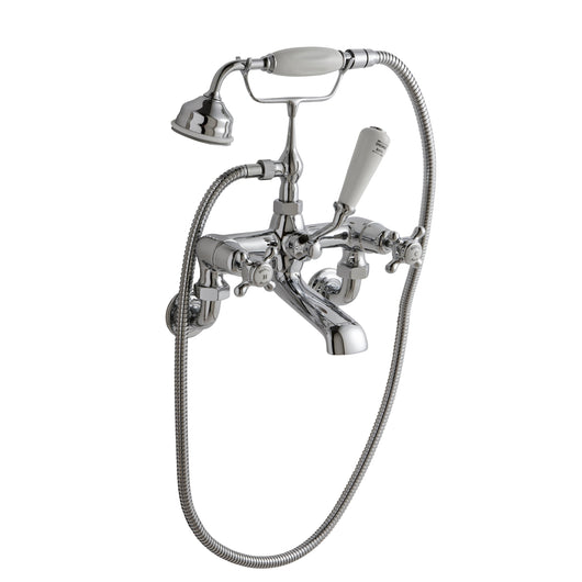  Hudson Reed White Topaz With Crosshead Wall Mounted Bath Shower Mixer - Chrome / White - BC304DXWM