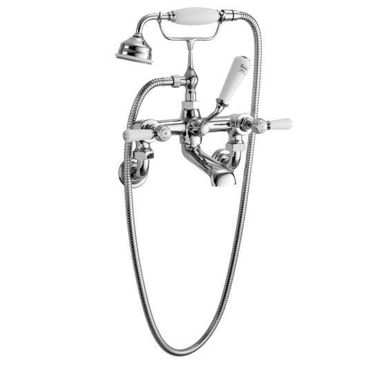  Hudson Reed White Topaz With Lever Wall Mounted Bath Shower Mixer - Chrome / White - BC304HLWM