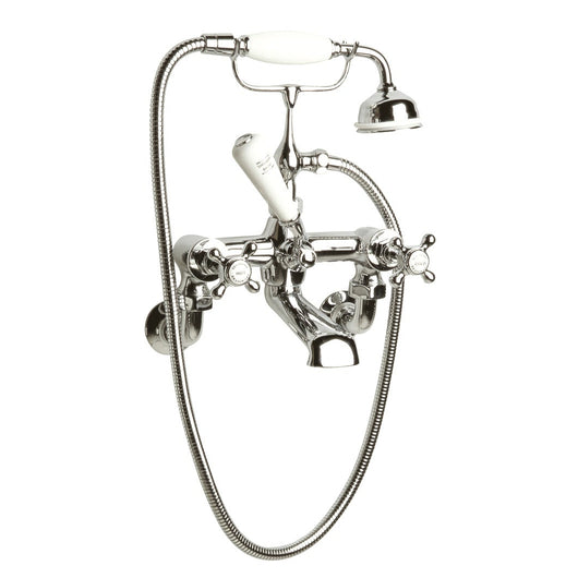  Hudson Reed White Topaz With Crosshead Wall Mounted Bath Shower Mixer - Chrome / White - BC304HXWM