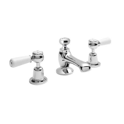  Hudson Reed White Topaz With Lever 3 Tap Hole Basin Mixer - Chrome / White - BC307DL