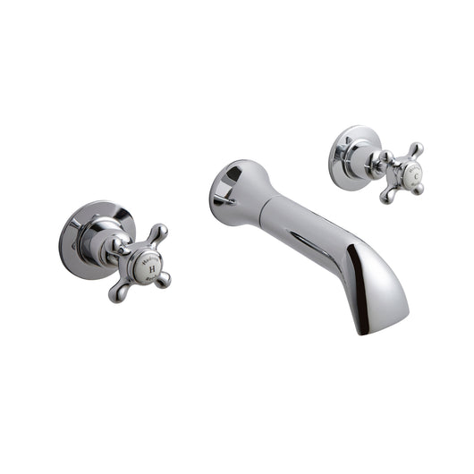  Hudson Reed White Topaz With Crosshead Wall Mounted Bath Spout & Stop Taps - Chrome / White - BC309DX